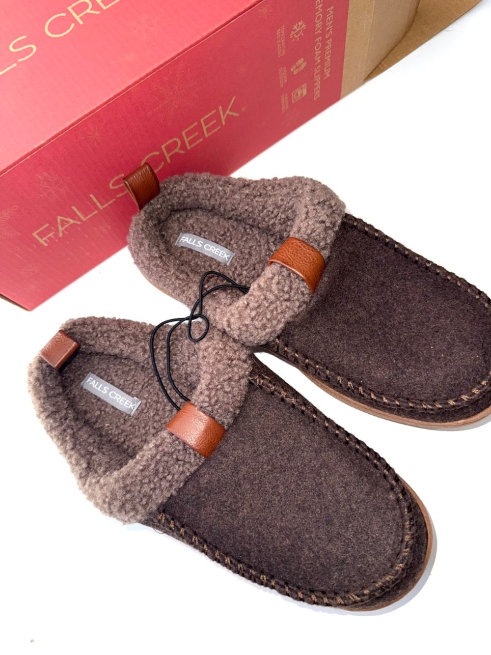 FALLS CREEK $30 New Mens Small 7-8 Brown Sherpa Slip On Clog Slippers House Shoe